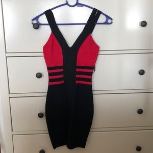 Black and red body fitting dress
